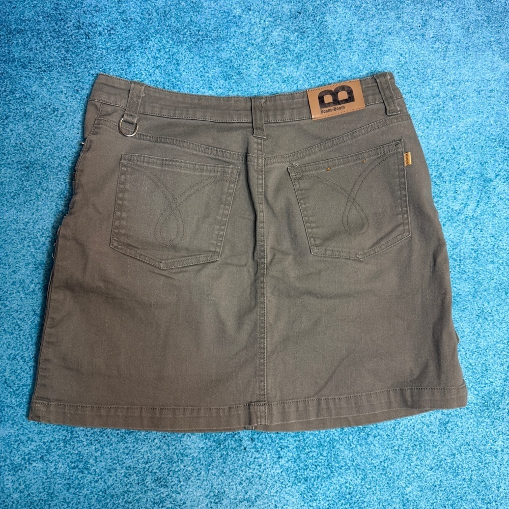 VTG Boom Boom Denim Womens Mini Skirt Olive Size M Y2K Style Zipper Pockets - Picture 10 of 12